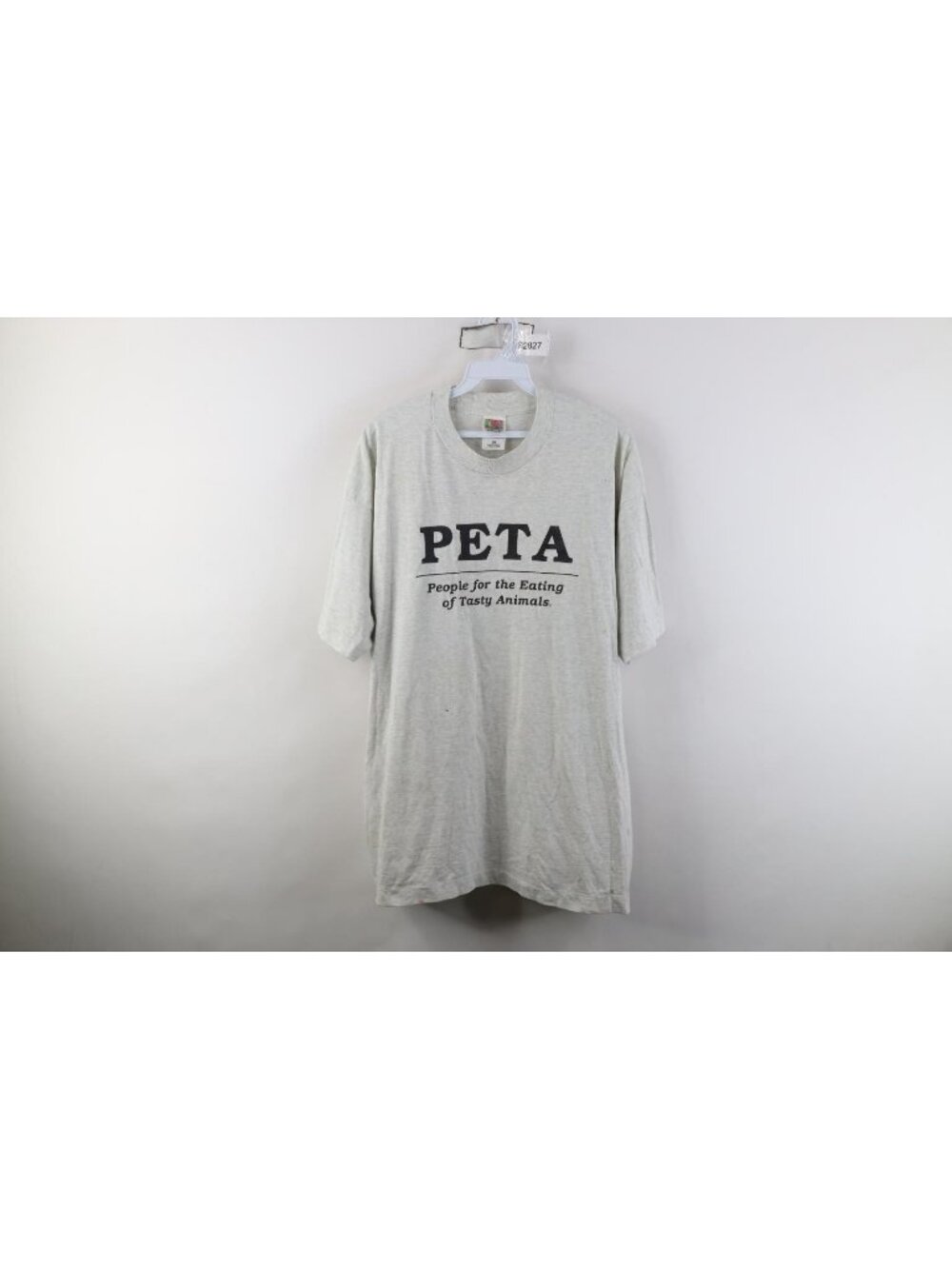 Vintage 90s Mens XL Distressed PETA People Eating Tasty Animals T-Shirt Gray